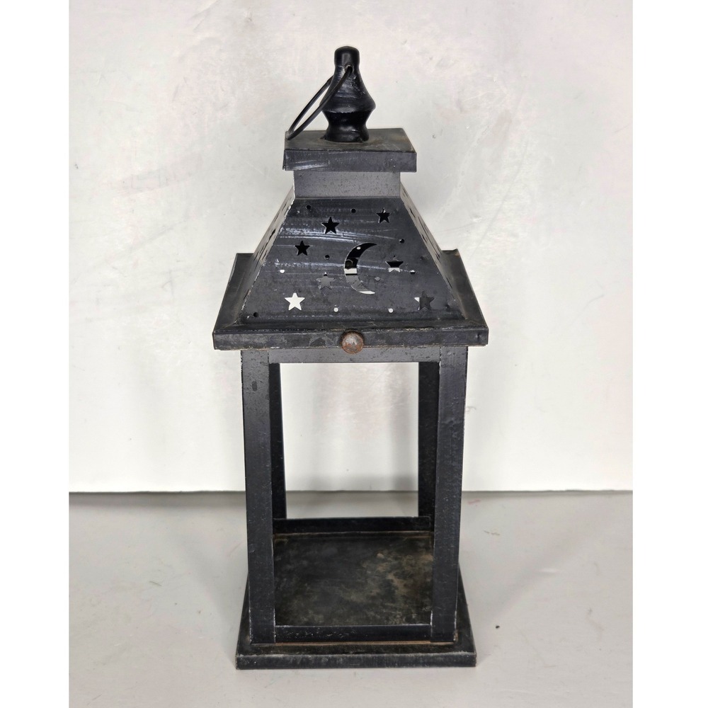 Black Metal Celestial Moon Stars Candle Lantern Rustic Gothic Decor Halloween